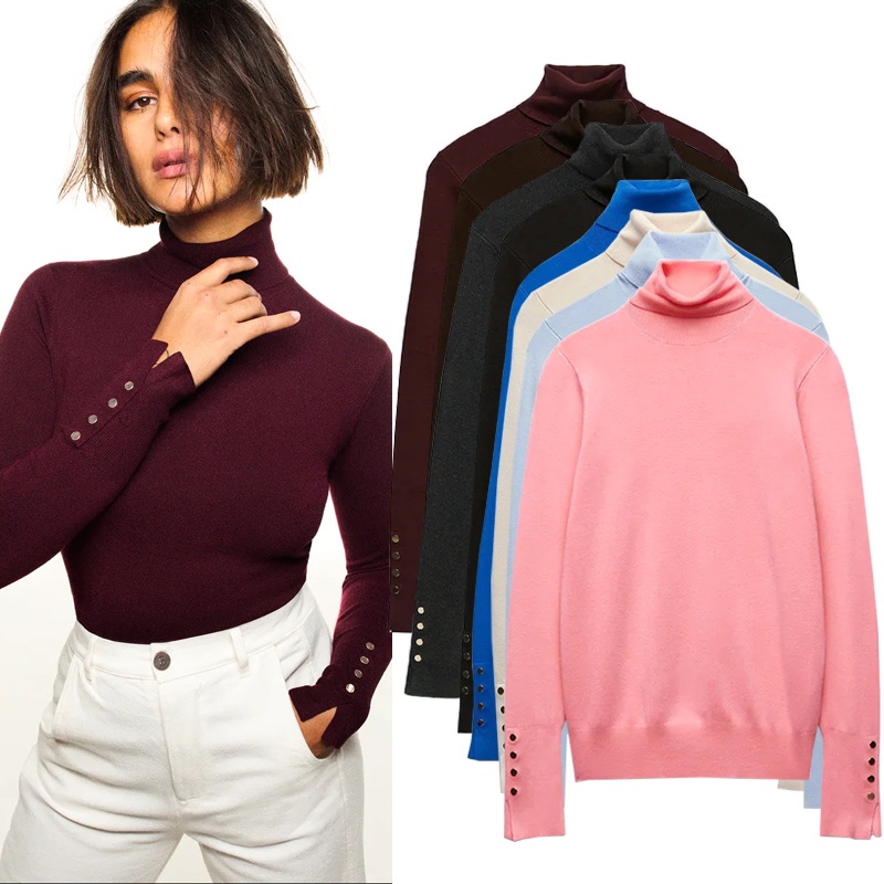 Phone Accessories On Top - Bla High Collar Knitted Sweater Metal