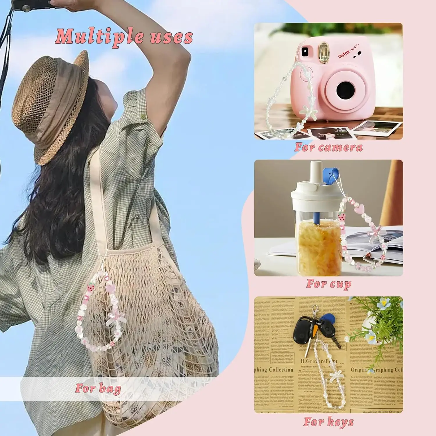 Pink Beaded Phone Wrist Strap, - Phone Accessories Images reseña y precio