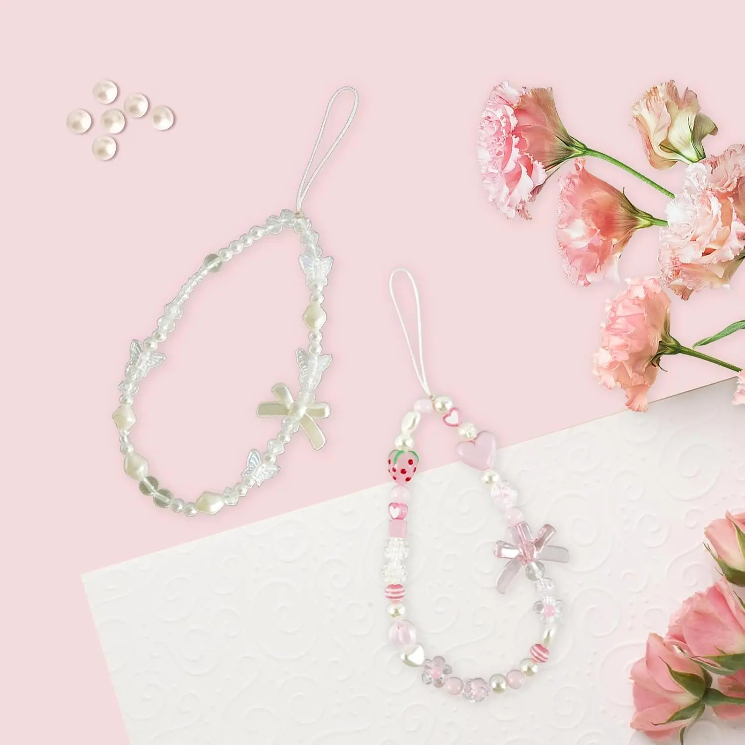 Pink Beaded Phone Wrist Strap, - Phone Accessories Images reseña y precio